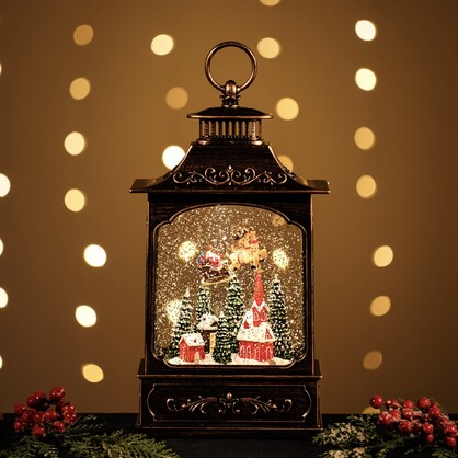Snowing Tall French Lantern / Santa Sleigh