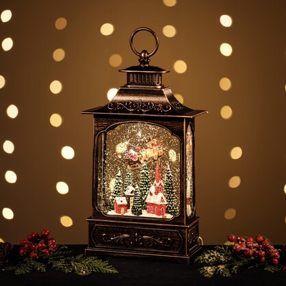 Snowing Tall French Lantern / Santa Sleigh