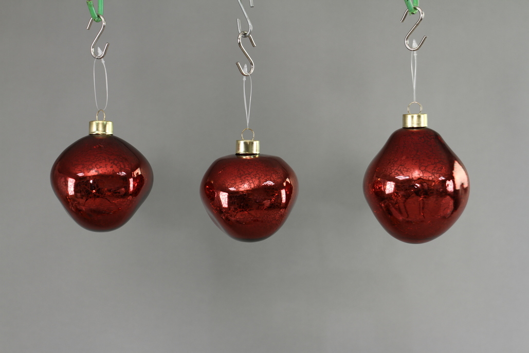 10cm x 3pc Organic Glass Ball Set Burgundy Mercury