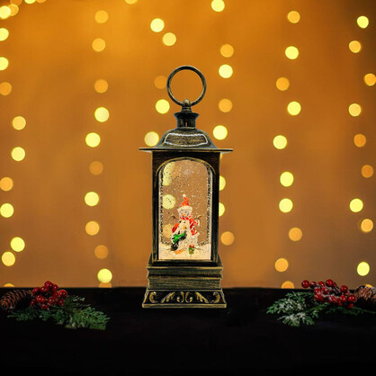 Small Snowing Malta Lantern w/ Snowman & Penguin
