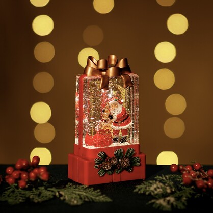 Large Red Snowing Gift Box w/ Santa