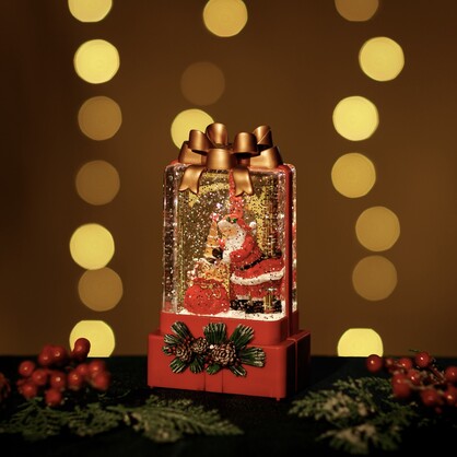 Large Red Snowing Gift Box w/ Santa