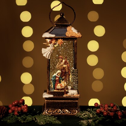 Snowing Angle Malta Lantern w/ Holy Family