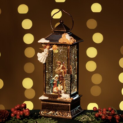 Snowing Angle Malta Lantern w/ Holy Family