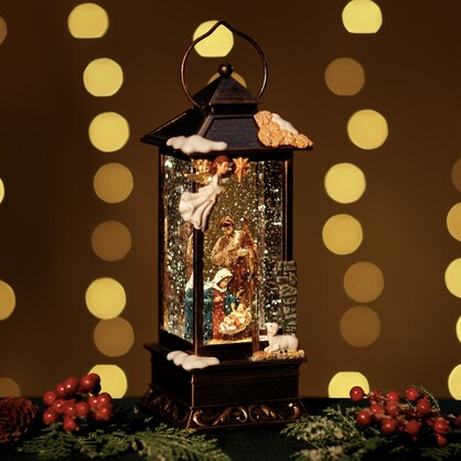 Snowing Angle Malta Lantern w/ Holy Family