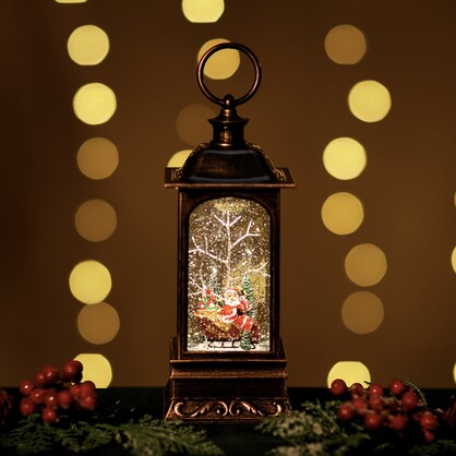 Small Snowing Malta Lantern w/ Santa's Sleigh