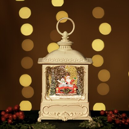 Snowing French Lantern w/ Santa Snowman Car