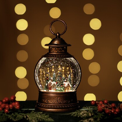 Snowing Globe Lantern w/Xmas Village