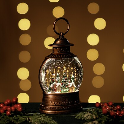 Snowing Globe Lantern w/Xmas Village