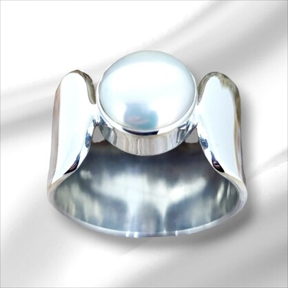 We Just Love This Ring! Its stylish & On Trend. Pearl Wide Band Solid Sterling Silver Ring