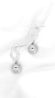 Silver Pearl Drop Stud Earrings With Brushed Sterling Silver Square