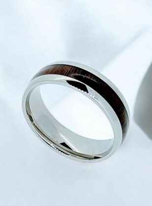Stainless Steel Unisex Ring with Acacia Wood Inlay