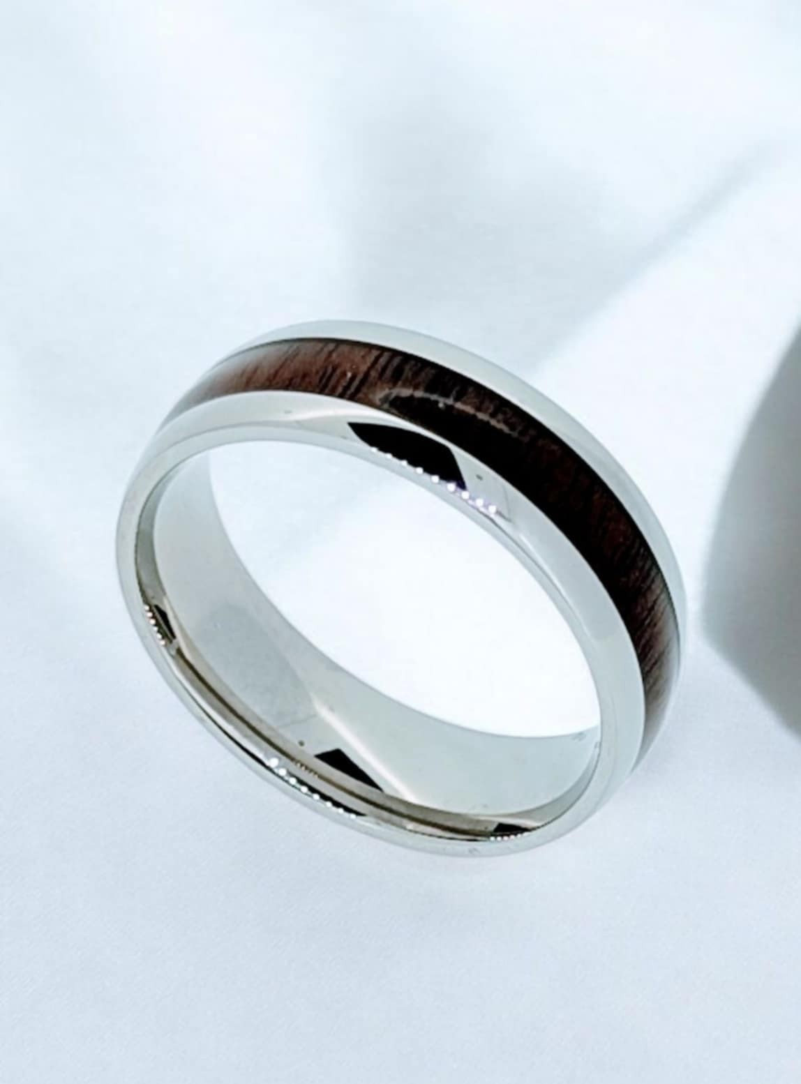 Stainless Steel Unisex Ring with Acacia Wood Inlay