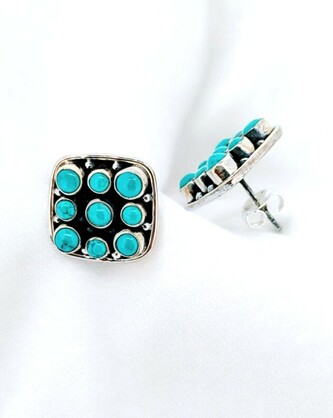 Multi Petite Turquoise Gem Stud Plate Earrings