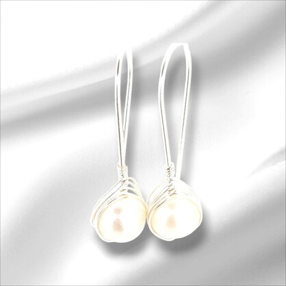 Pearl in Drop Nest Sterling Silver Hook Earrings