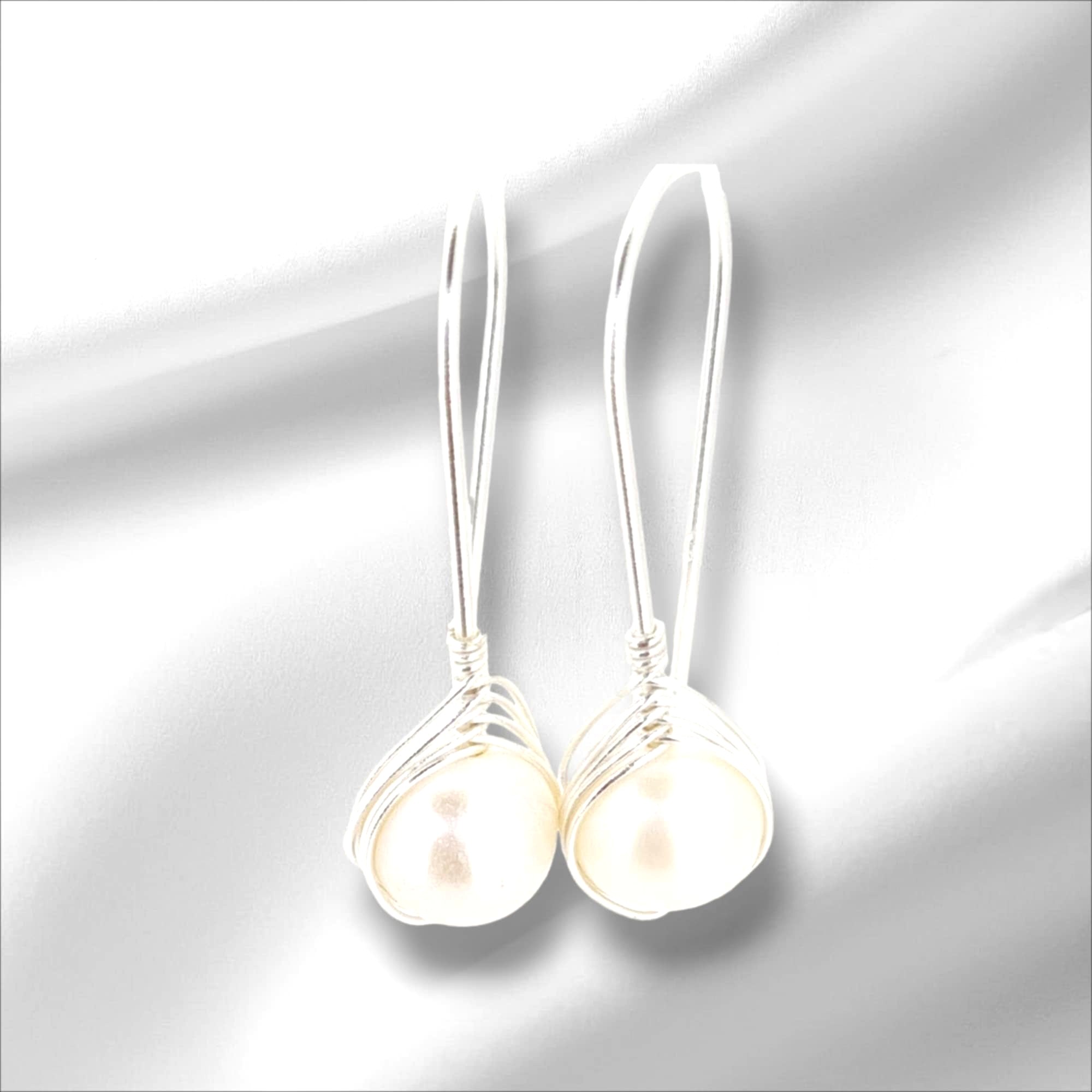Pearl in Drop Nest Sterling Silver Hook Earrings