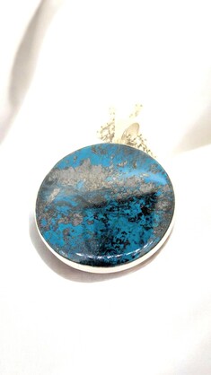 SOLD OUT Chrysocolla Pendant with Pyrite Veins in Sterling Silver ONE OFF