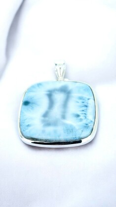 Silky Larimar Square Gem Pendant in Sterling Silver ONE OFF