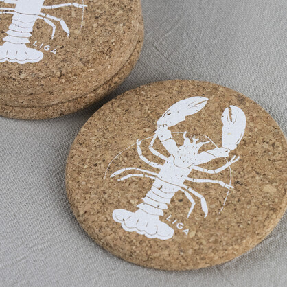 Lobster Printed Cork Coaster, 10cm, Set of 4