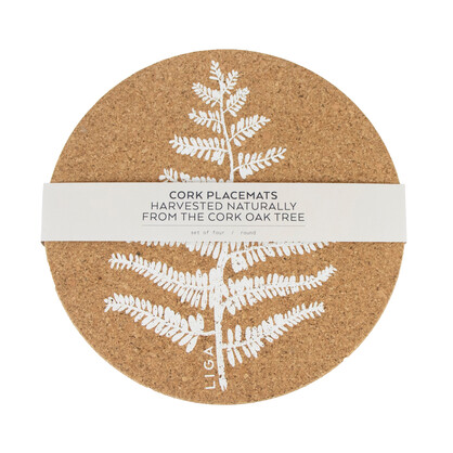 Fern Printed Cork Placemats, 25cm, Set of 4