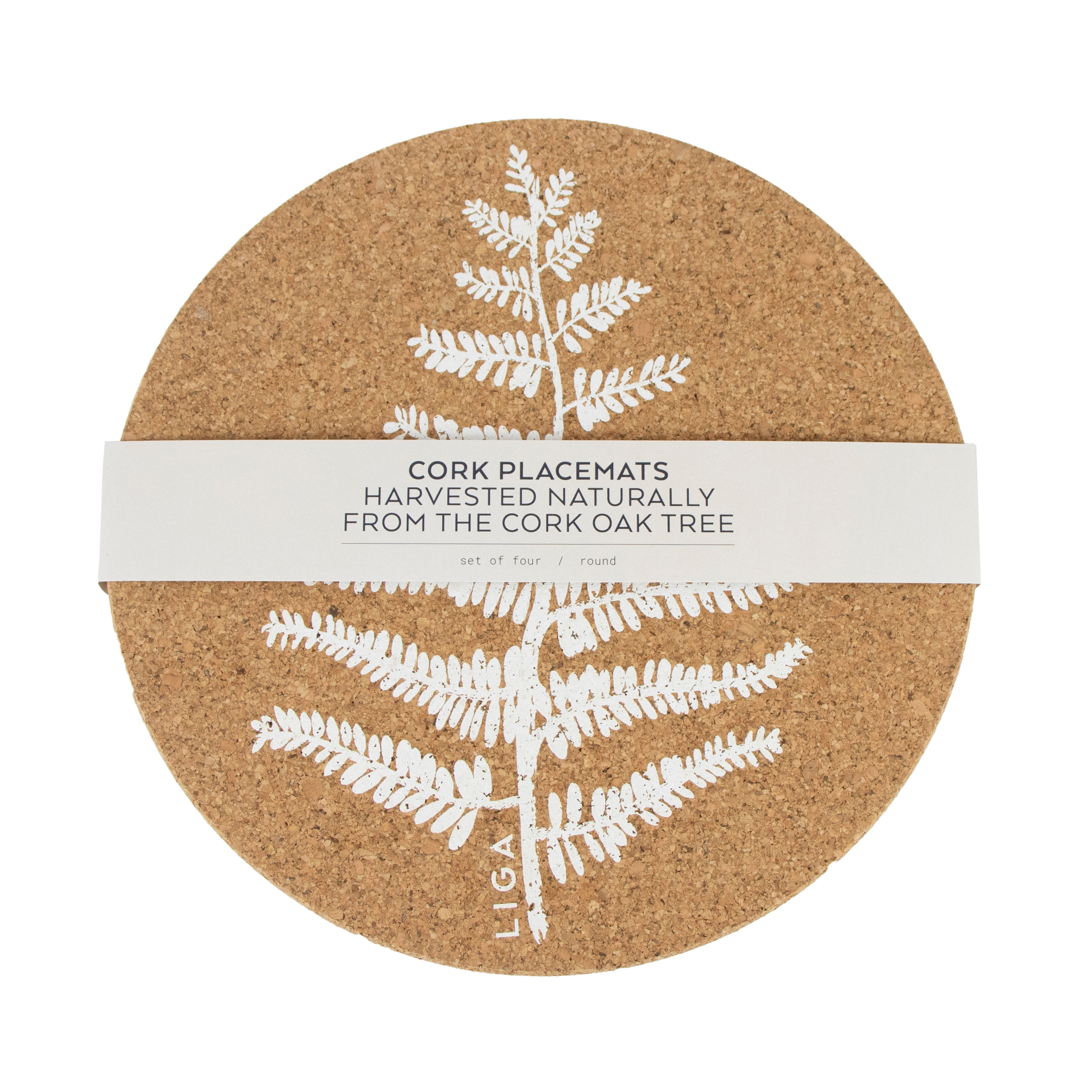 Fern Printed Cork Placemats, 25cm, Set of 4