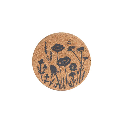Wildflowers Printed Cork Coaster, 10cm, Set of 4