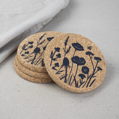 Wildflowers Printed Cork Coaster, 10cm, Set of 4