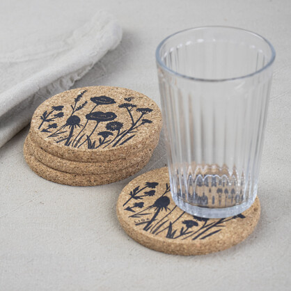 Wildflowers Printed Cork Coaster, 10cm, Set of 4