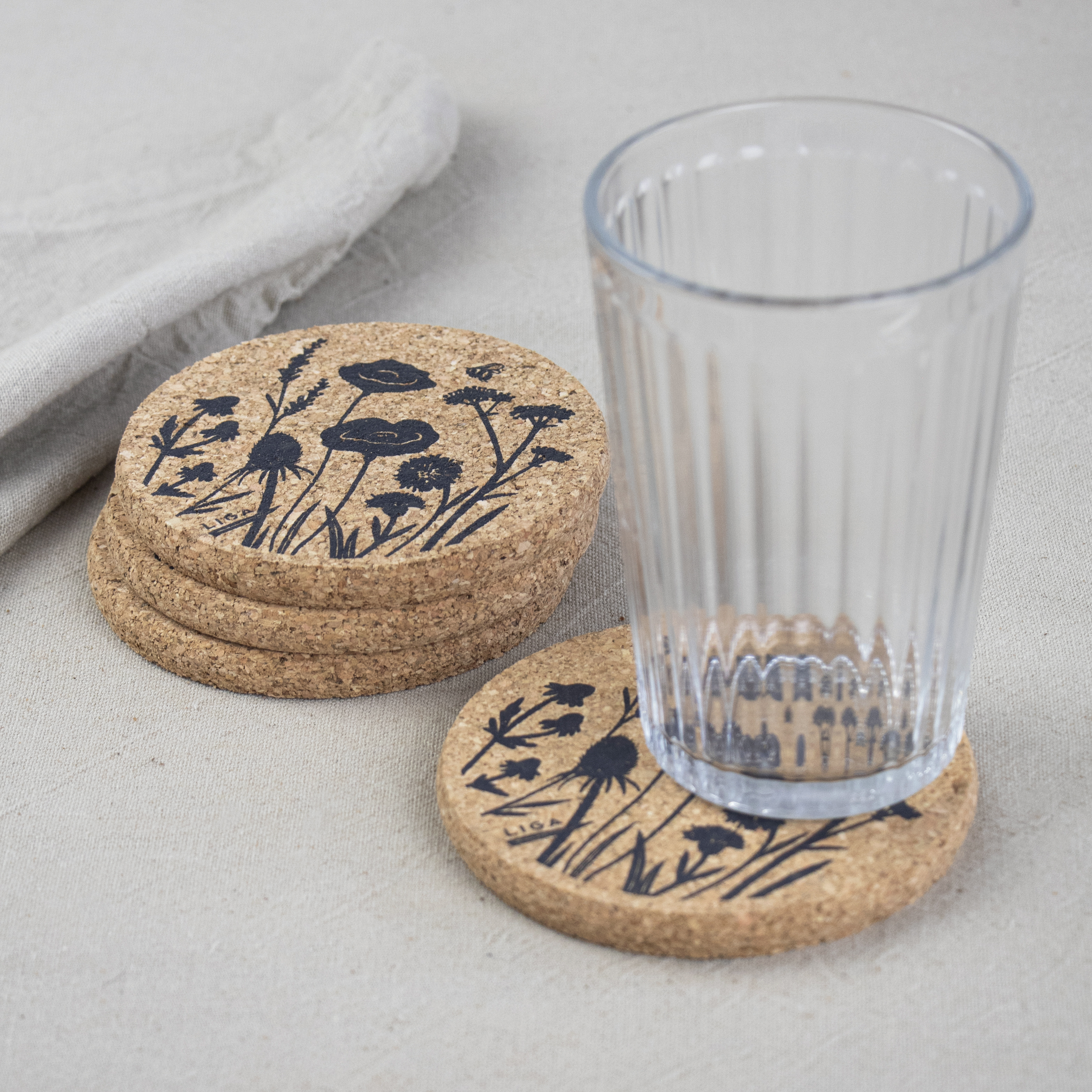 Wildflowers Printed Cork Coaster, 10cm, Set of 4