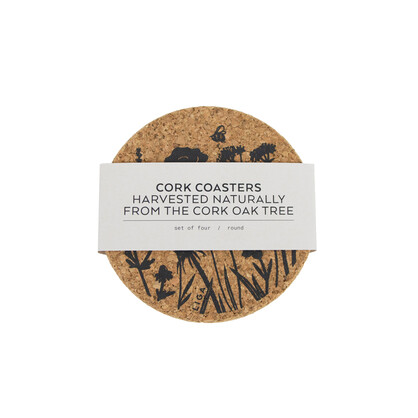 Wildflowers Printed Cork Coaster, 10cm, Set of 4