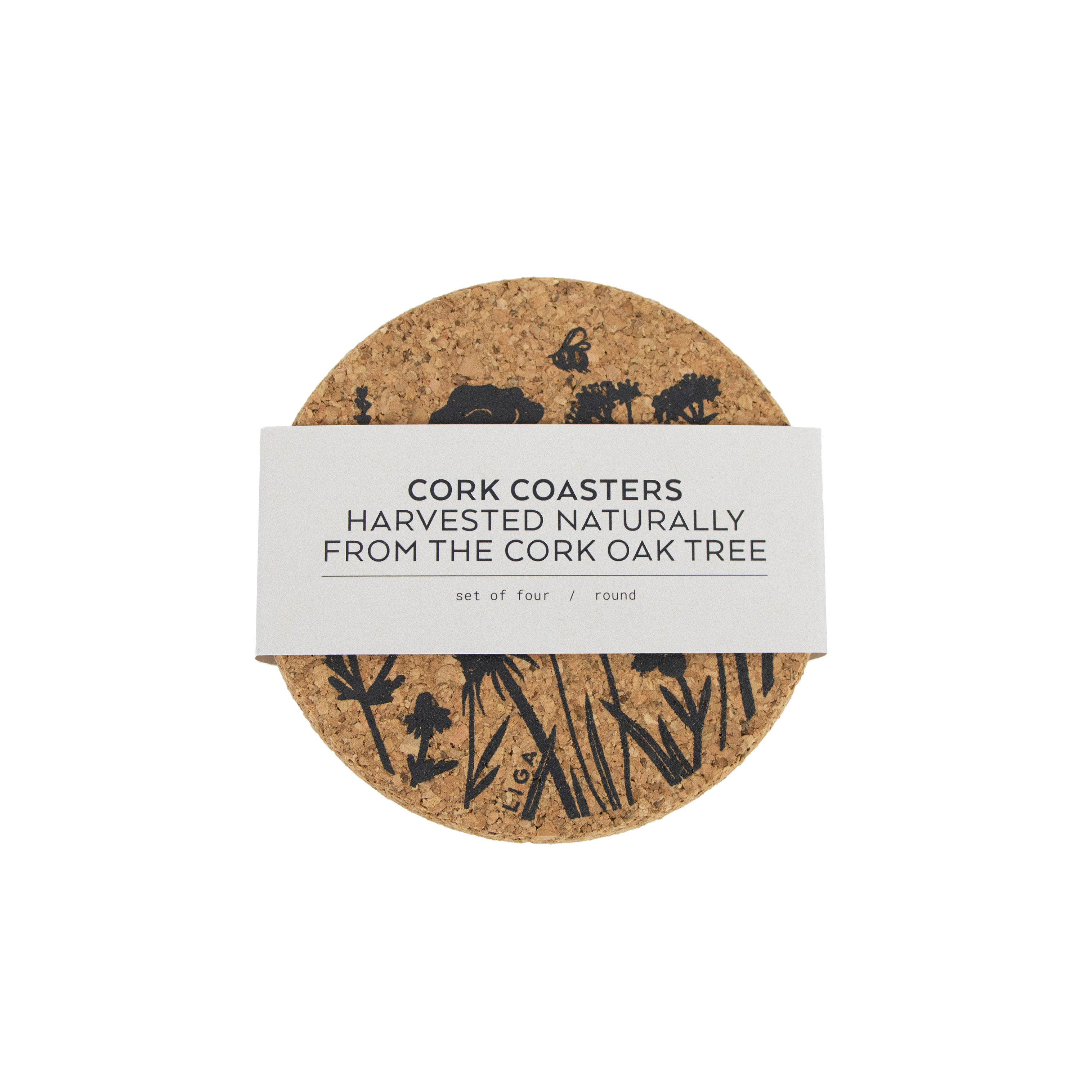 Wildflowers Printed Cork Coaster, 10cm, Set of 4