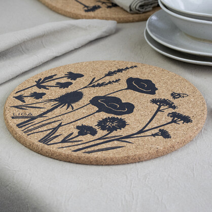Wildflowers Printed Cork Placemat, 25cm, Set of 4