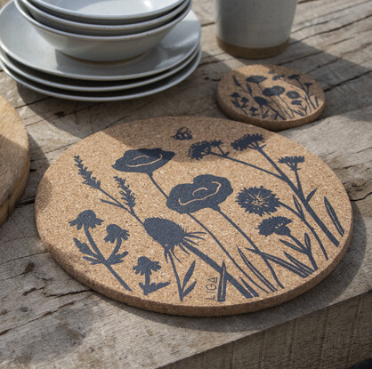 Wildflowers Printed Cork Placemat, 25cm, Set of 4