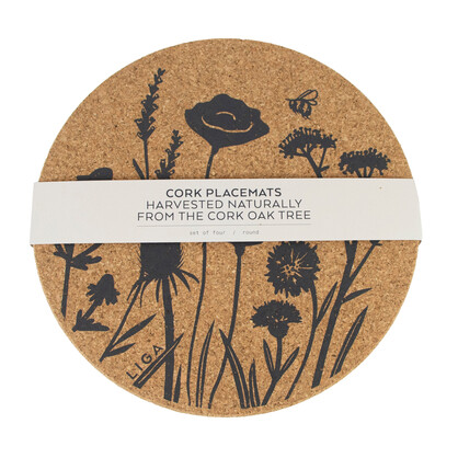 Wildflowers Printed Cork Placemat, 25cm, Set of 4