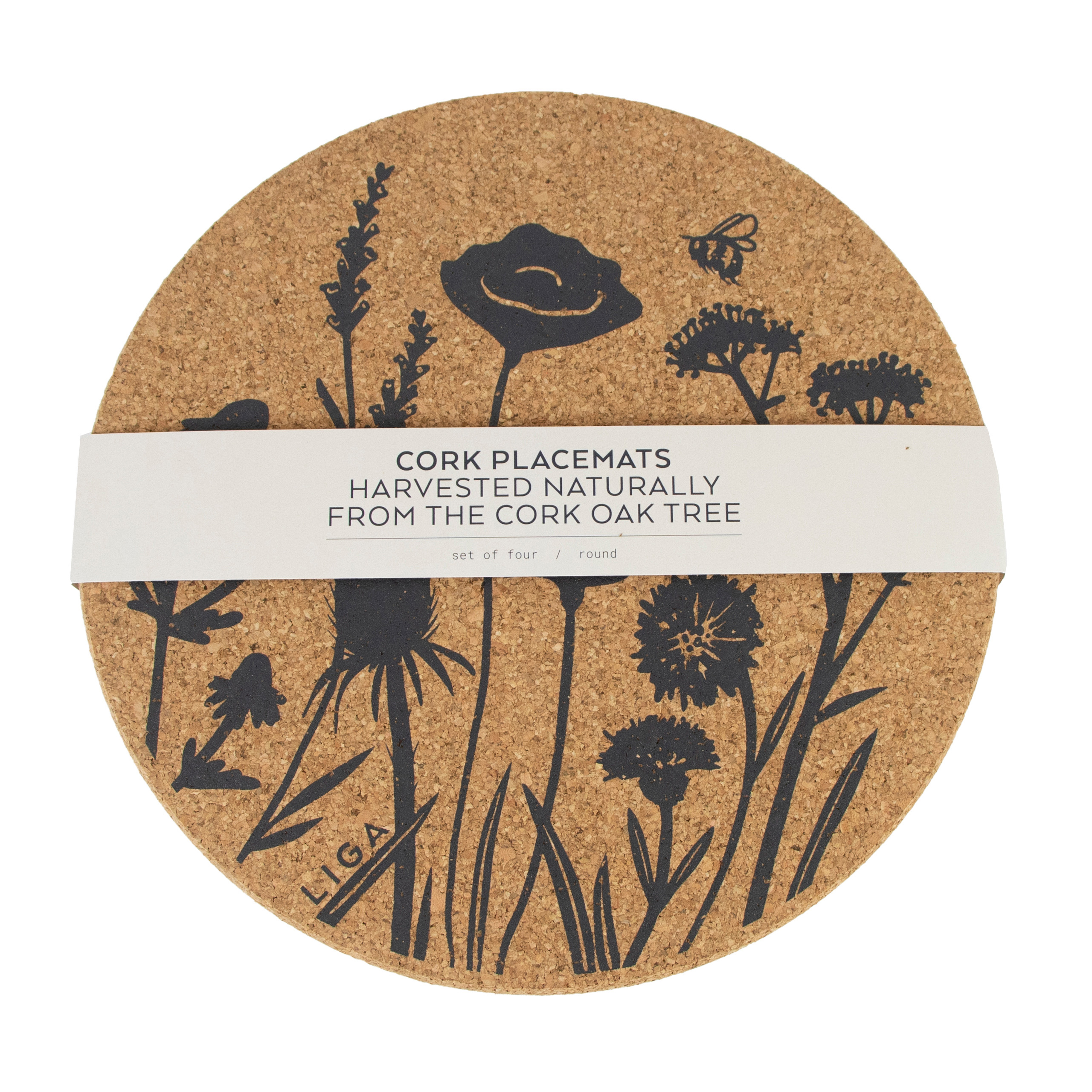 Wildflowers Printed Cork Placemat, 25cm, Set of 4