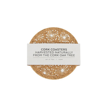 Dandelion Printed Cork Coaster, 10cm, Set of 4