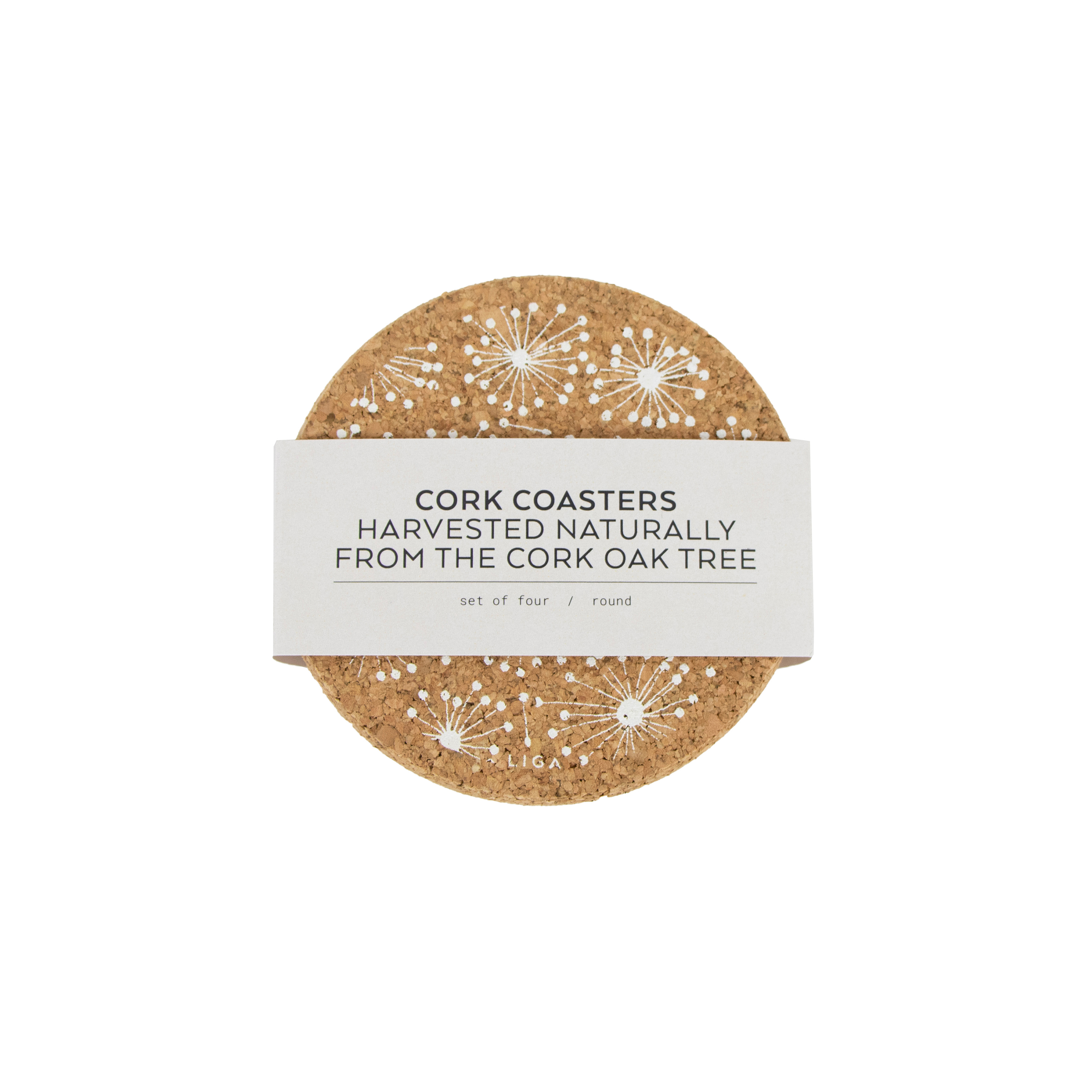 Dandelion Printed Cork Coaster, 10cm, Set of 4