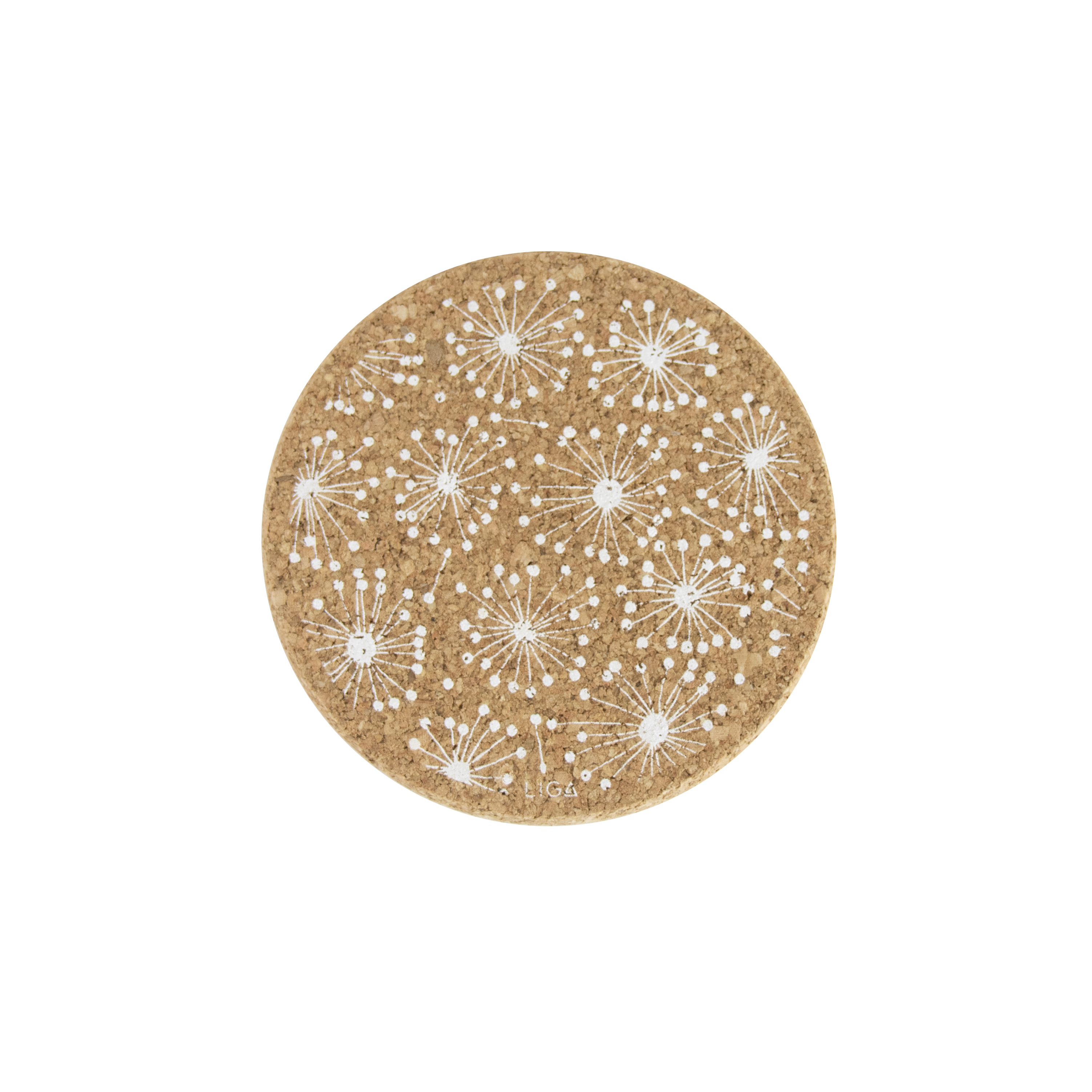 Dandelion Printed Cork Coaster, 10cm, Set of 4