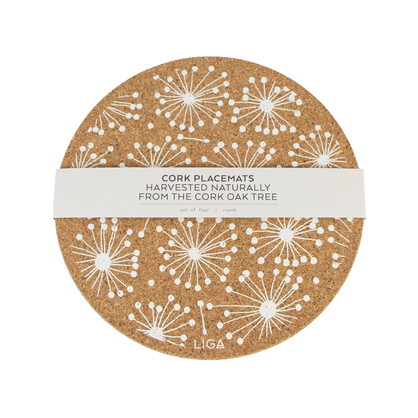 Dandelion Printed Cork Placemat, 25cm, Set of 4
