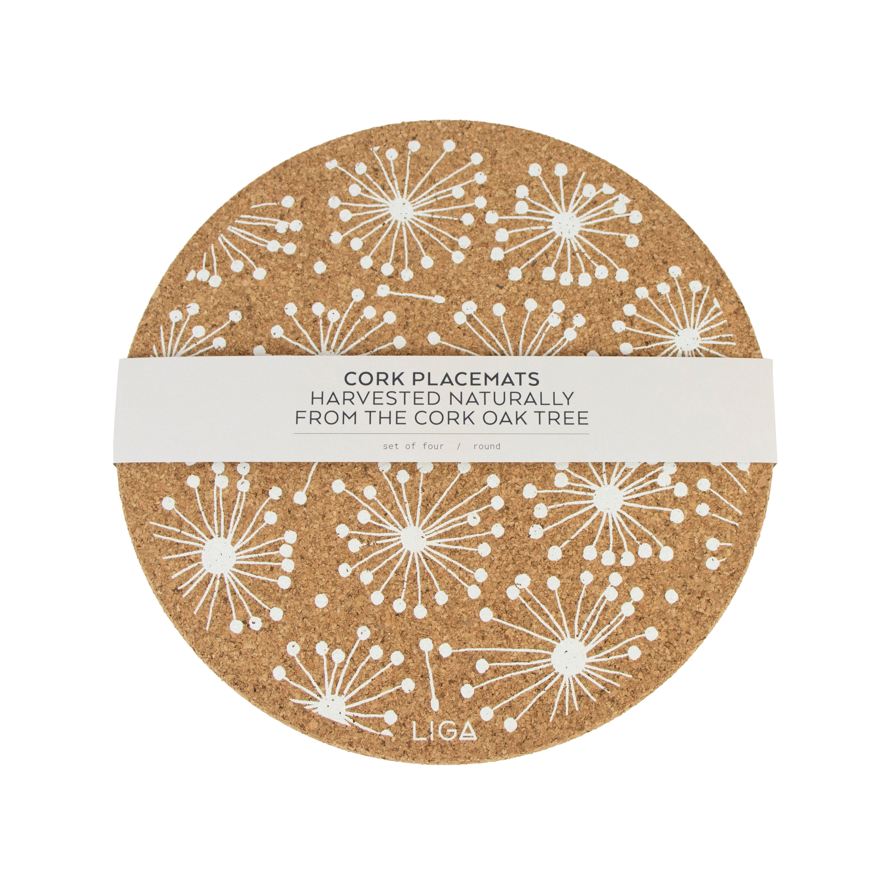 Dandelion Printed Cork Placemat, 25cm, Set of 4