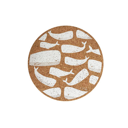 Whale Printed Cork Coasters, 10cm, Set of 4