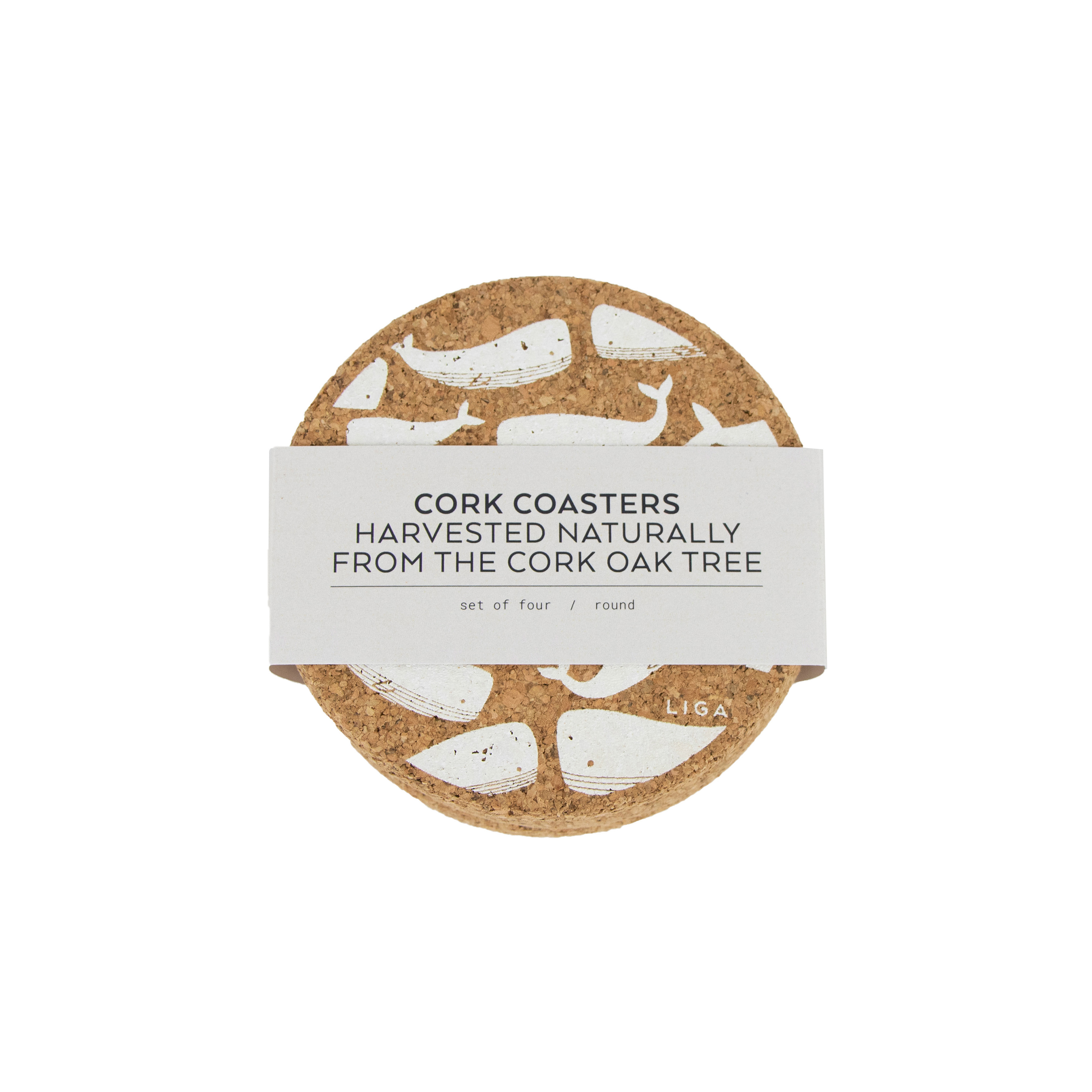 Whale Printed Cork Coasters, 10cm, Set of 4