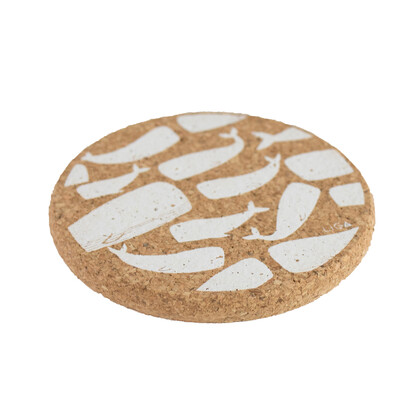 Whale Printed Cork Coasters, 10cm, Set of 4