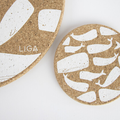 Whale Printed Cork Coasters, 10cm, Set of 4