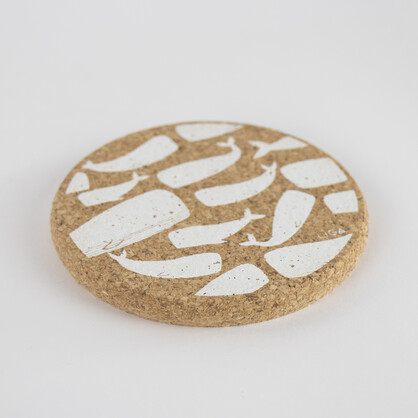 Whale Printed Cork Coasters, 10cm, Set of 4