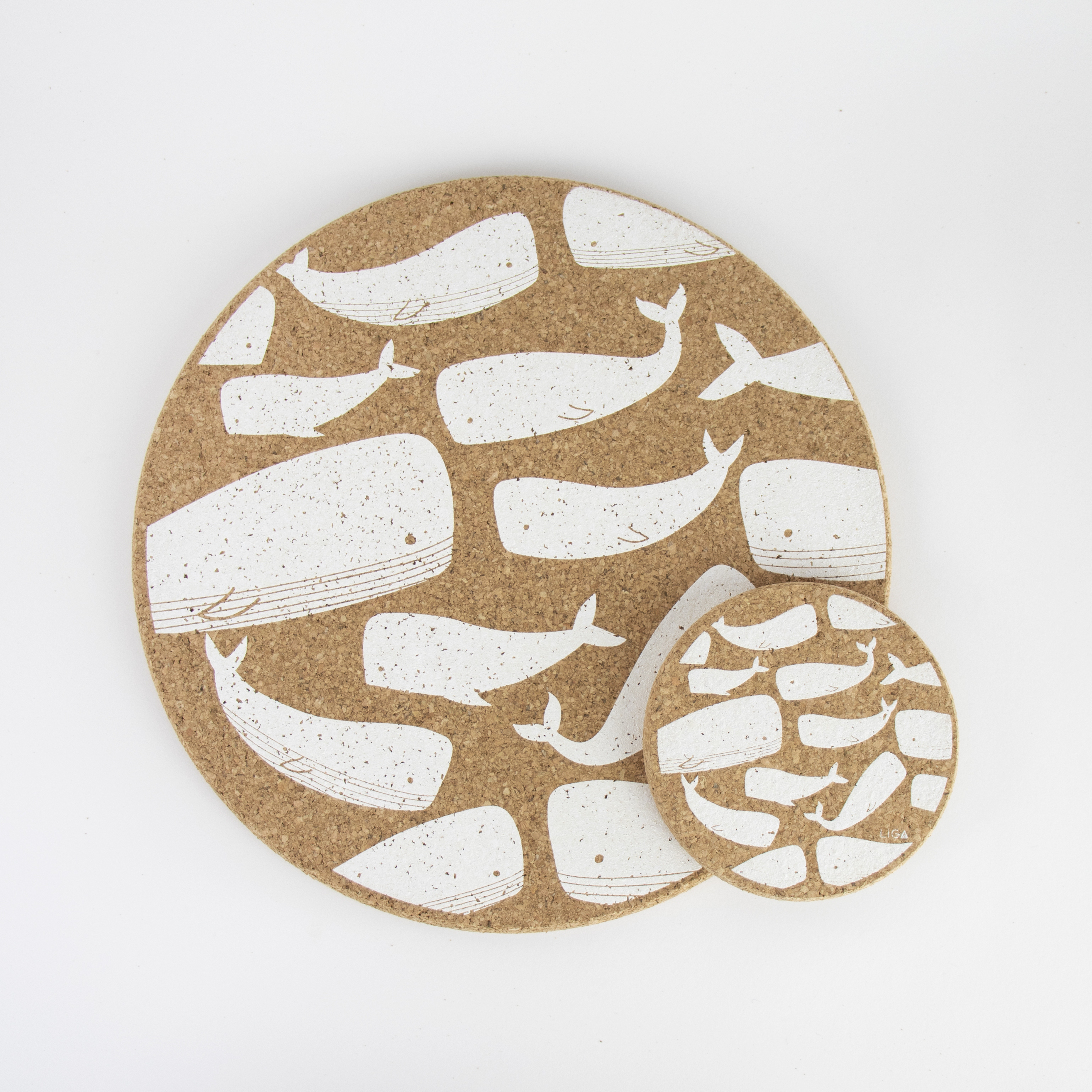 Whale Printed Cork Coasters, 10cm, Set of 4
