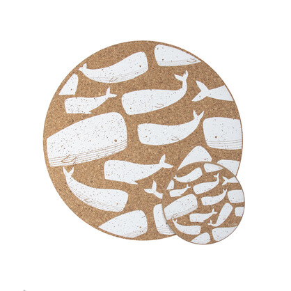 Whale Printed Cork Placemats, 25cm, Set of 4
