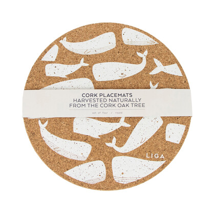 Whale Printed Cork Placemats, 25cm, Set of 4