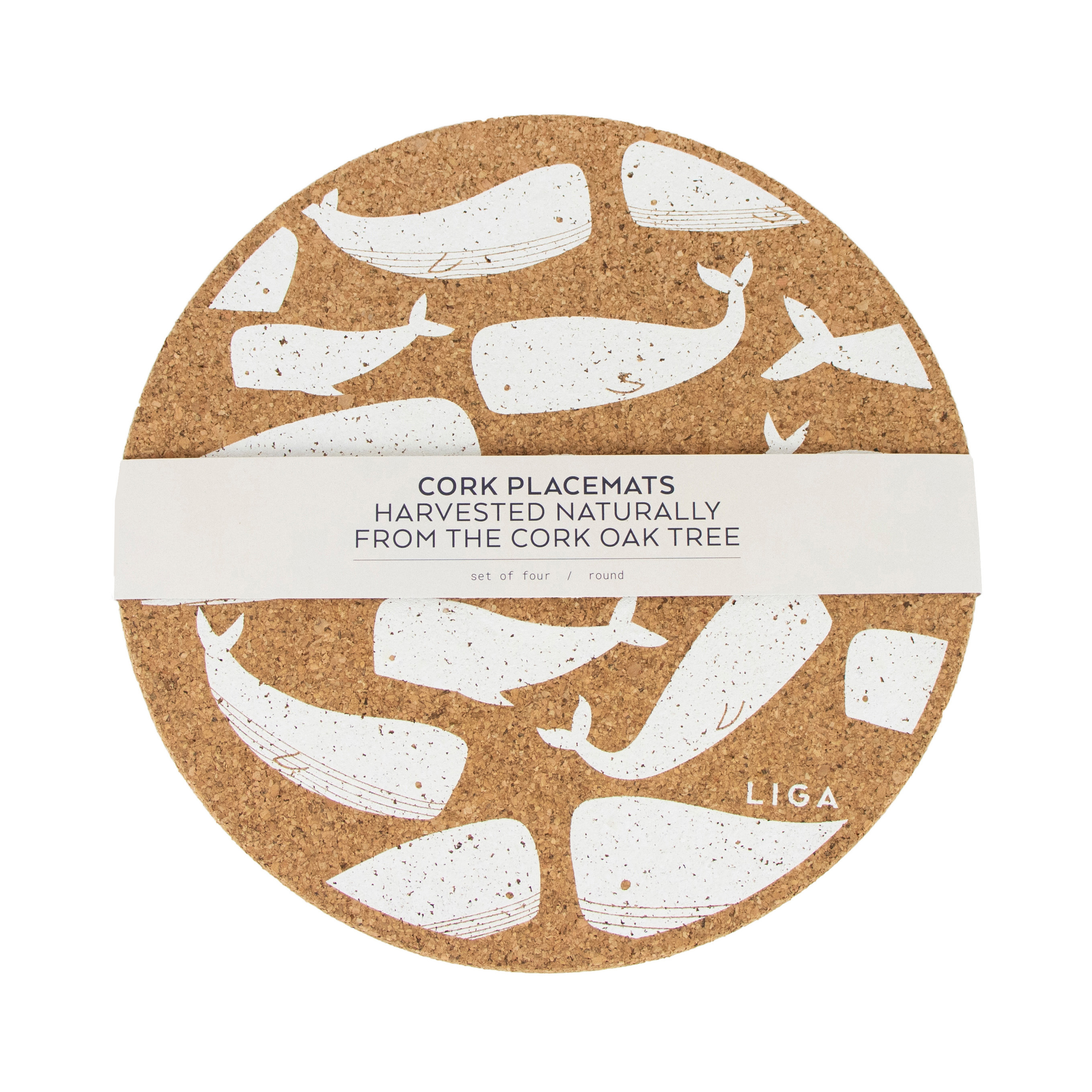Whale Printed Cork Placemats, 25cm, Set of 4