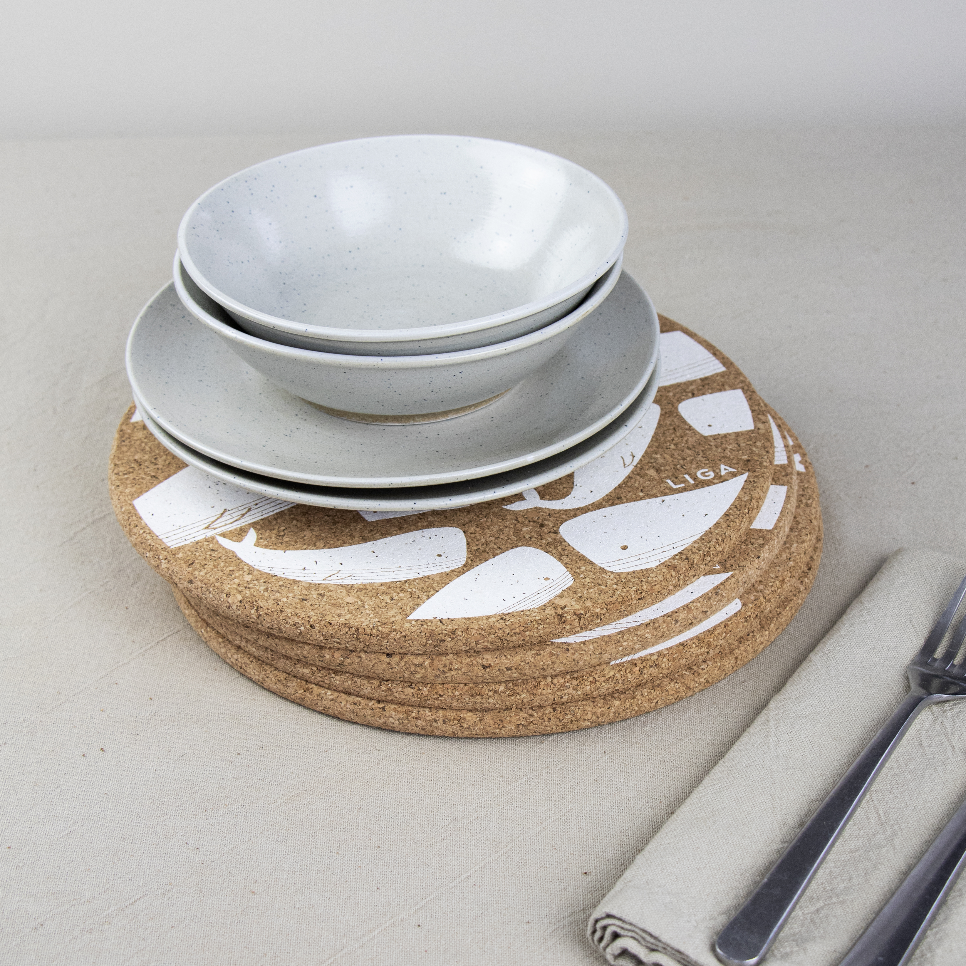 Whale Printed Cork Placemats, 25cm, Set of 4
